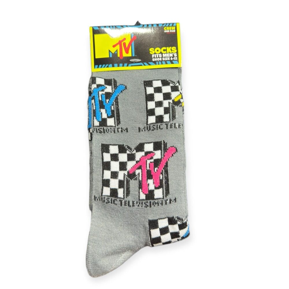 MTV‎ Grey Men’s Socks Sizes 6-12 Retro Colorful Party Socks Y2K BNWT